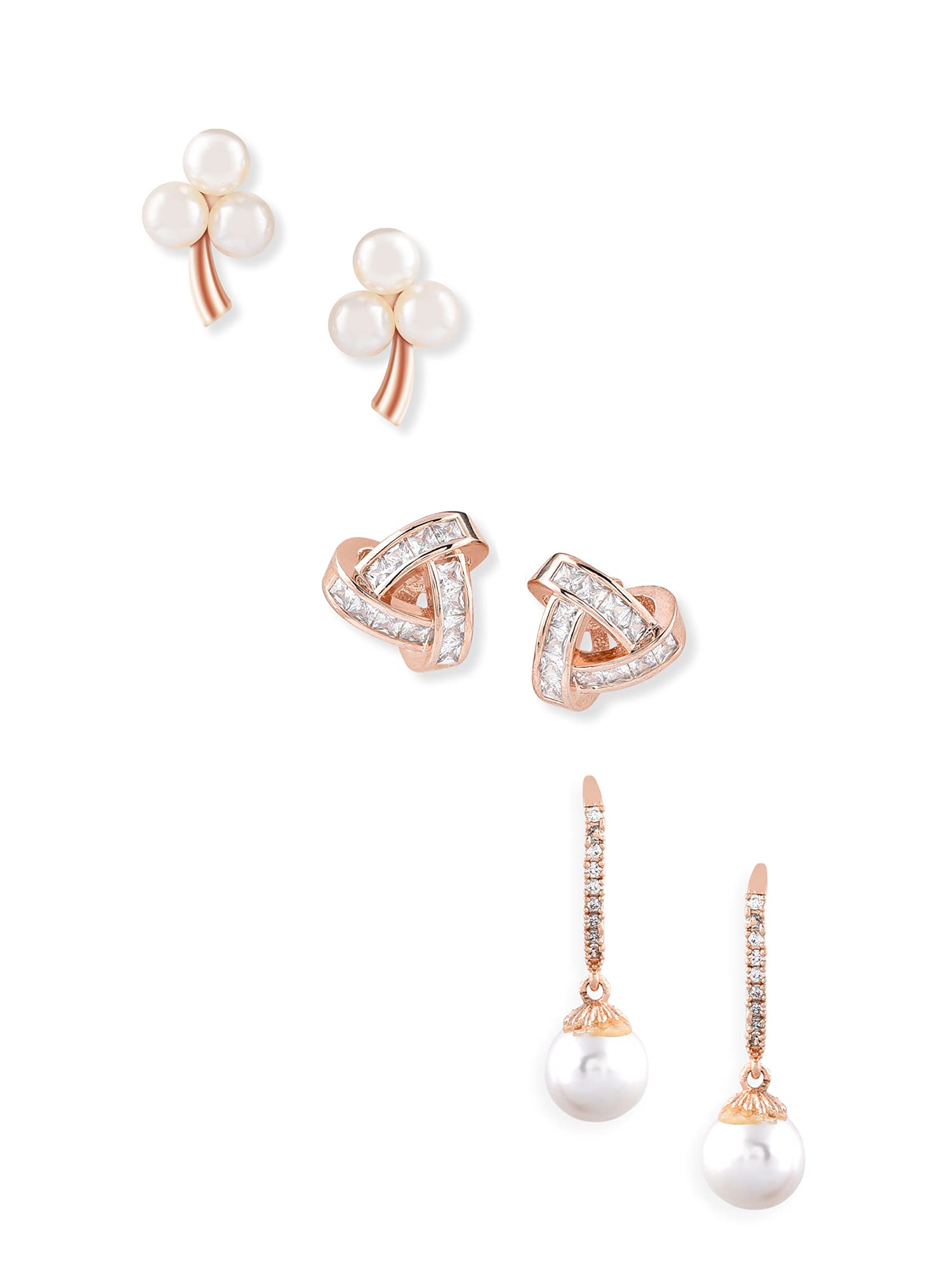 Zaveri Pearls Combo of 3 Rose Gold Cubic Zirconia & Pearls Brass Stud & Drop Earring For Women-ZPFK10854 (B0B3TL5XM6) Amazon Price History, Amazon Price Tracker