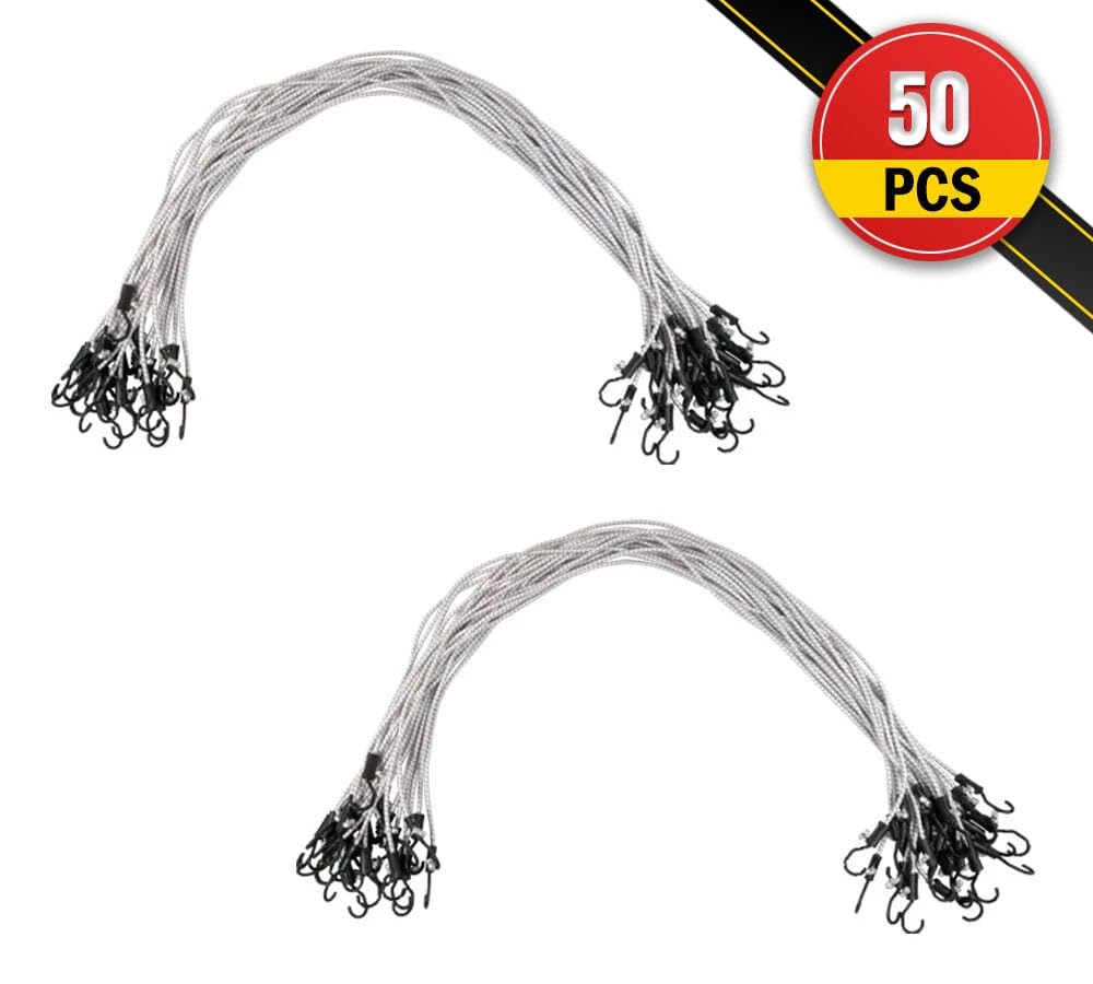 Mytee Products (50 Pcs) 72” Heavy Duty Adjustable Bungee Cords with Hook - Polypropylene (PP) Bungee Cords for Outdoor Camping, Household - Extendable Upto 108 inches