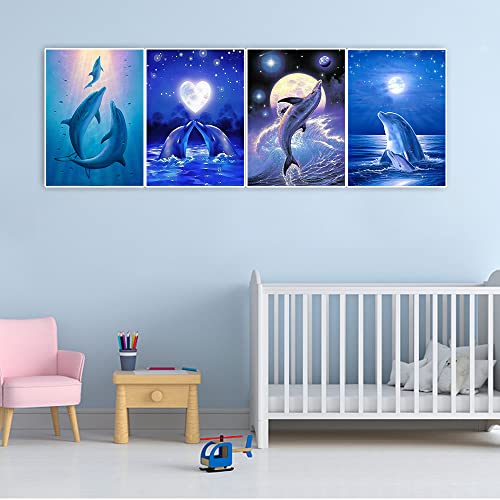 DCIDBEI 5D Diamond Painting 4 Pack 12x16 in/30x40 cm Dolphin Diamond Painting Stickers Diamond Art Kits Adults Painting by Numbers Sea Animals Embroidery Kit Cross Stitch for Home Wall Decor - Image 3