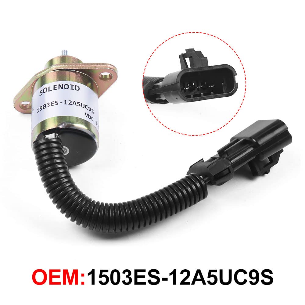 Solenoide de parada 1503ES-12A5UC9S 12V para Kubota V1505 R90 R-25-15230-01 25152300, kit de reemplazo de válvula electromagnética de válvula solenoide de parada de motor