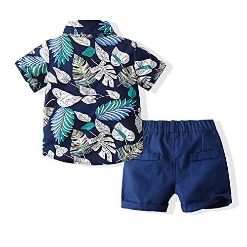 Image of Toddler Baby Boy Summer Clothes Set Floral Shirt Bow-tie Shorts Hawaiian Outfit