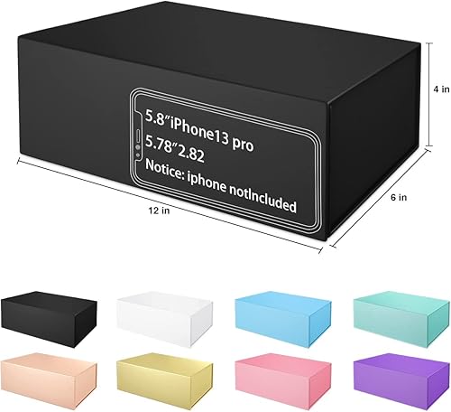 Miniatura 2 de Caja de regalo negra de 12 x 6 x 4 pulgadas con tapa de cierre magnético, caja de regalo para regalos, caja de regalo de dama de honor, bonita caja