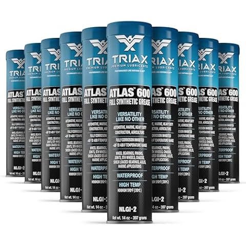 TRIAX Atlas 600 - Full Synthetic Grease - Ultra Duty - All 5th Wheel, Bearings, Joints, Pivots, Bolts - Super Adhesive - Marine - Wide Temp Range -40 F to 450 F - 14 Ounce Cartridge (10 Tube Pack) Cover