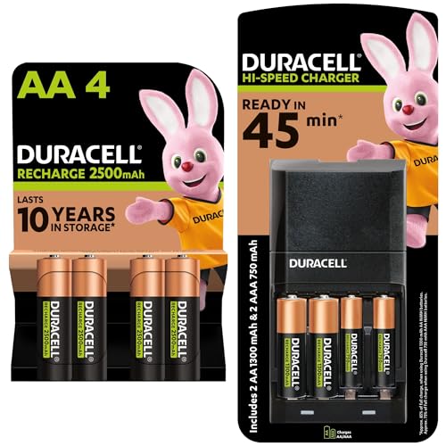 Duracell Cargador de Pilas en 45 minutas, con Pilas Recargables, 6 AA + 2 AAA