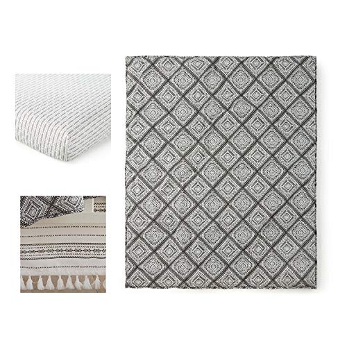 Image of Levtex Baby Nest & Nod Riley Crib Bed Set - Baby Nursery Set - White, Black, Grey - Intricate Geometric - 3 Piece Set Includes Quilt, Fitted Sheet, Crib Skirt /Dust Ruffle