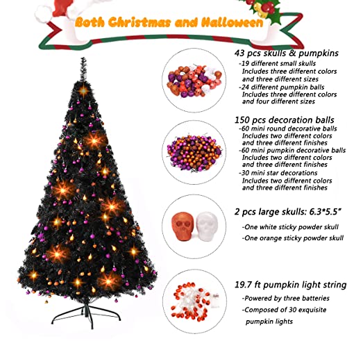 Ktkde 7.5Ft Artificial Black Christmas Tree Outdoor Black Trees Halloween Christmas Decor With 1300 Branch Tips Led String Lights Pencil Christmas Trees For Indoor Holiday Office Home Party Decoration #TOP4