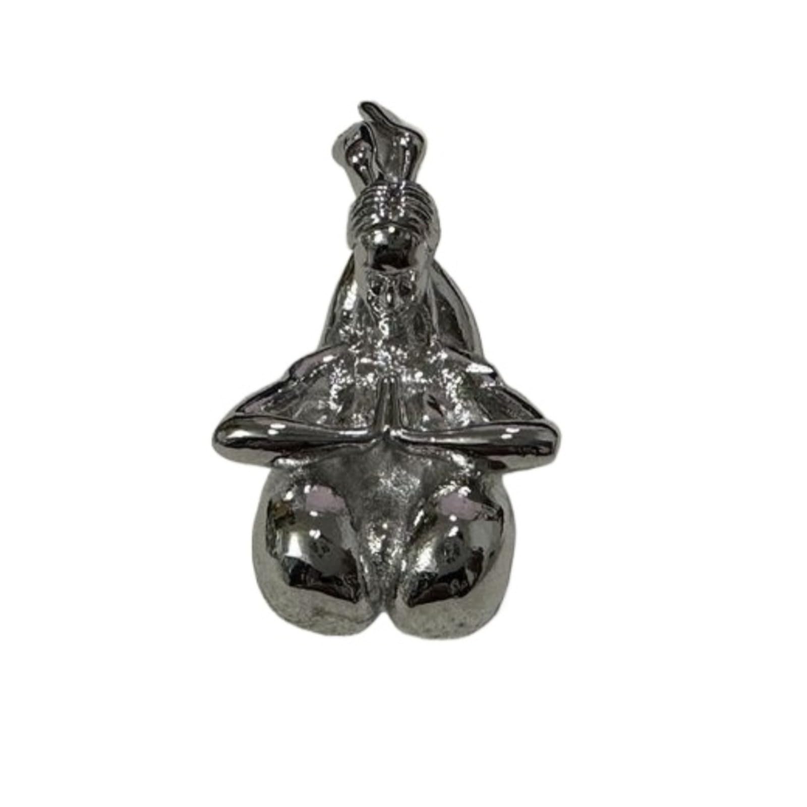 Silver Yoga Nude Female Miniature Statue,Alloy Woman Yoga Prayer Moon Worship Posture Sculpture Figurines Body Art Crafts Desktop Paperweight Car Decoration Men Collect Gifts