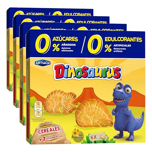Artiach Dinosaurus 0% Galletas de Cereales, 185g (Paquete de 4)
