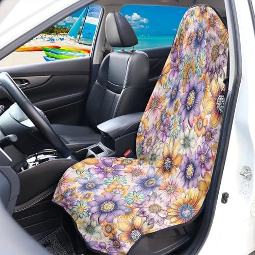 Image of Car Seat Cover Protector Front Seats Only Fit for Auto Truck Van SUV, Waterproof Aesthetic Flowers Print Seat Towel Cover for Gym, Pets, Outdoor Adventures