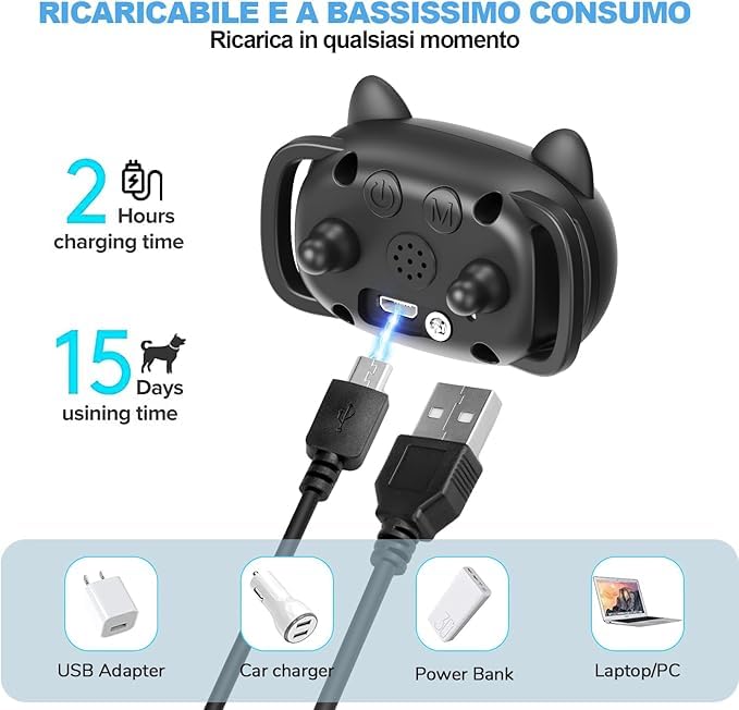 Collare Antiabbaio, con Modalità di Vibrazione e Segnale Acustico, per Cani di Piccola, Media e Grande Taglia 2.5-55kg Ricaricabile