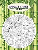  Libro de colorear para adultos - Letra grande - Animales y flores