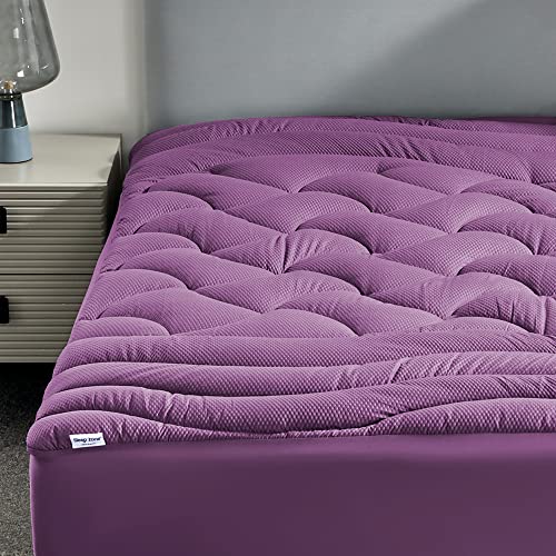 SLEEP ZONE Cooling Queen Mattress Pad, Premium Zoned Quilted Fitted Mattress Topper, Elastic Mattress Protector Cover, Machine Wash Durable, Deep Pocket 8-21 inch, Purple, Queen