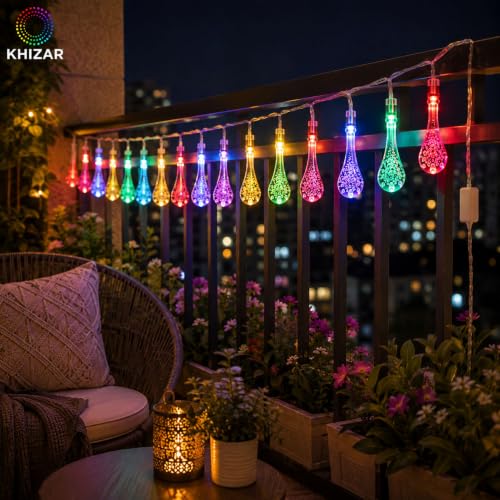 Image of KHIZAR 14 LED Water Drop String Lights, 3M Multicolor Plug-in Fairy Lights