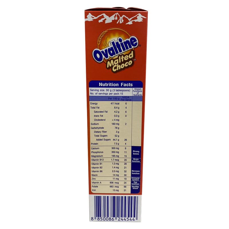 Image of OVALTINE Malted Health Drink Chocolate Flavour Powder, Nutrition Drink Powder, Rich Malt & Cocoa Taste, Tasty Milk Mix Drink, Daily Energy & Growth Beverage for Kids & Adults, 450g (Pack of 2)