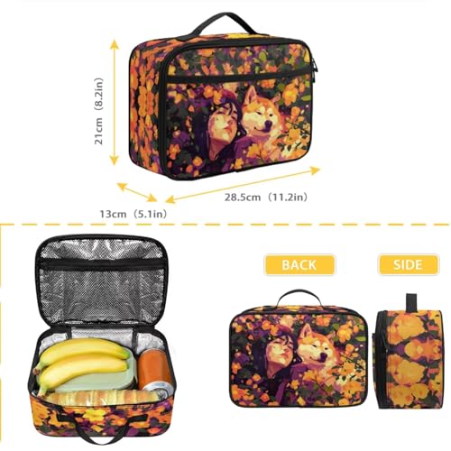 Girl and Shiba Inu Print Kids Backpack Set Animal Oil Painting Design School Bookbag with Lunch Box for Boys Girls4