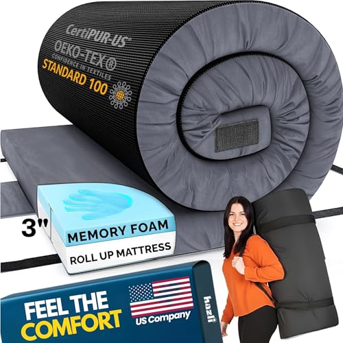 Image of Hazli Matrix AirCell Memory Foam Camping Mattress Pad - CertiPUR-US Roll Up Mattress for Adults - Portable Foam Sleeping Mats for Camping - Camp Cot Sleeping Pad - Floor Sleep Mat Bed Roll for Car RV