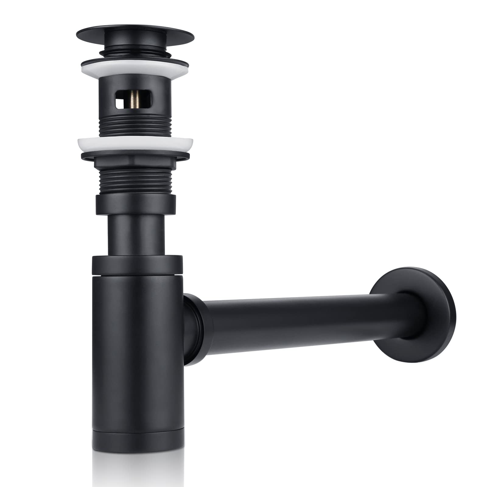 Siphon avec vidage, siphon noir pour lavabos et avec trop-plein, siphon bouteille 1 1/4 x 32 mm, réglable en hauteur