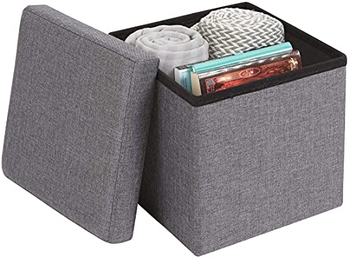 Image of ABTRIX WITH AB Fabric Folding Organizer Storage Ottoman Bench Footrest Stool Coffee Table Cube,Camping Fishing Toys Chest Stool,Quick&Easy Assembly,22L Capacity,Padded (30X30X30 Cm,Light Grey)