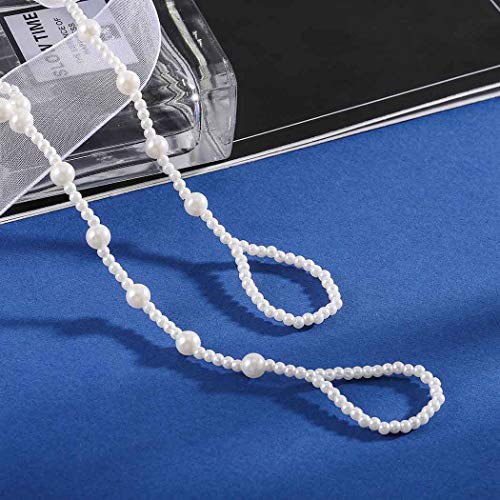 Image of Yalice 2Pcs Layered Pearl Barefoot Sandals Elastic Beaded Foot Chain with Toe Ring Bridal Beach Wedding Foot Jewelry for Women
