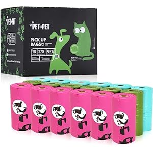 Sacchetti Biodegradabili per Cani - 270 Sacchetti (18 Rotoli) - Spessi e Resistenti - Certificati USDA 38% Biobased - Ideali anche per Lettiera Gatto
