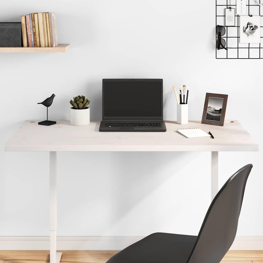 Piano da scrivania, 110 x 60 x 2,5 cm, in legno di pino massiccio, laccato bianco, piano di lavoro con passacavi, angoli arrotondati, per tavolo PC, ufficio, fai da te
