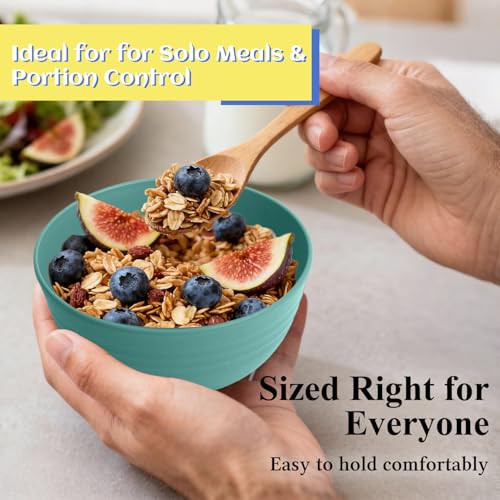 Image of Wheat Straw Bowls 10 OZ, Unbreakable Ice Cream Bowls Set of 6, Reusable Mini Bowls for Salad, Cereal, Soup, Microwave & Dishwasher Safe Fruit Bowl for Indoor & Outdoor, Green