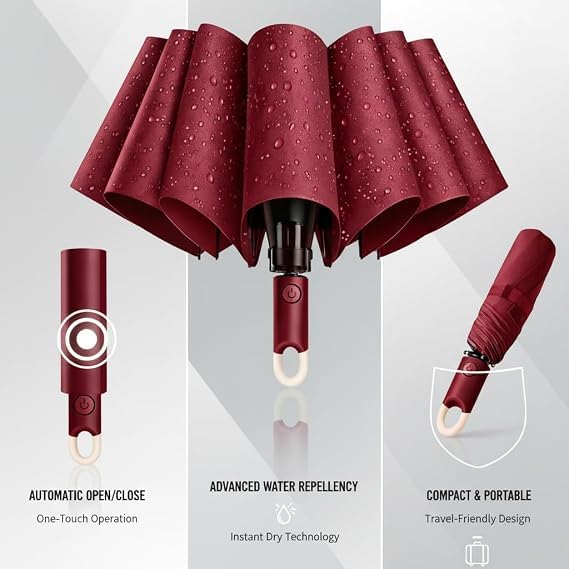 Image of UV Reversible Umbrella with Novelty Carabiner Handle, Travel-Friendly Umbrellas for Sun & Rain Protection, Windproof Compact, Automatic Open /Close,Plant Cutter for Home Garden Men and Women