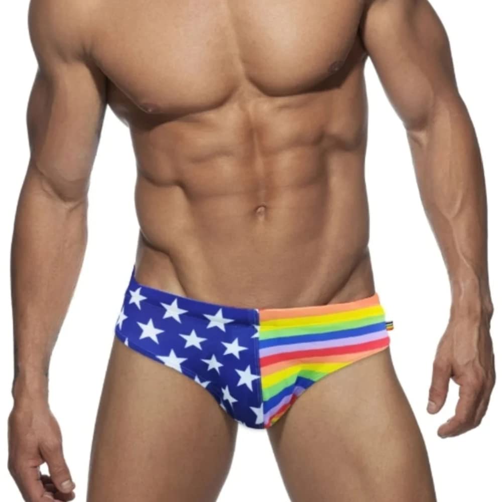 Top Spot ApparelMen's Low Rise Swim Briefs, Classic USA/Rainbow Flag