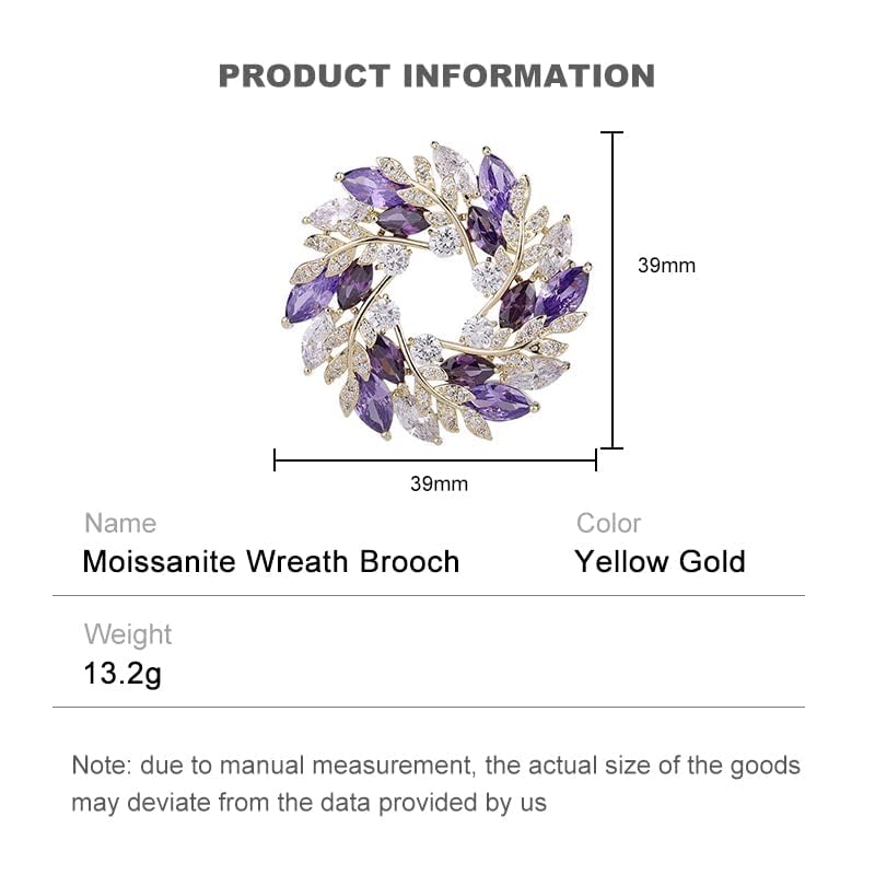 Image of 14K Gold Leaf Wreath Brooch, Handcrafted Moissanite Corsage Pin Buckle - Elegant Blazer Accessory, Perfect Birthday or Special Occasion Gift for Her