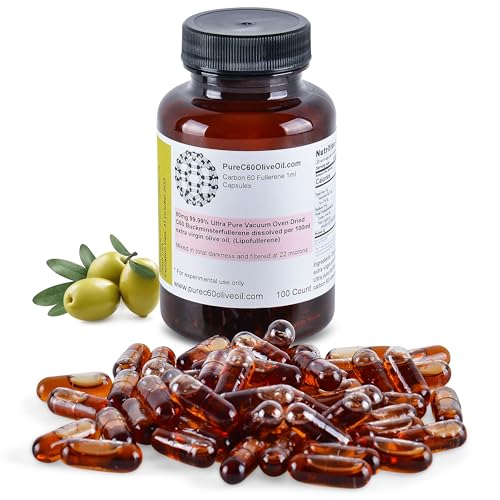 PureC60OliveOil C60 Organic Olive Oil Capsules Pills 100ml / 3.4 Fl Oz - 99.99% Carbon 60 Solvent