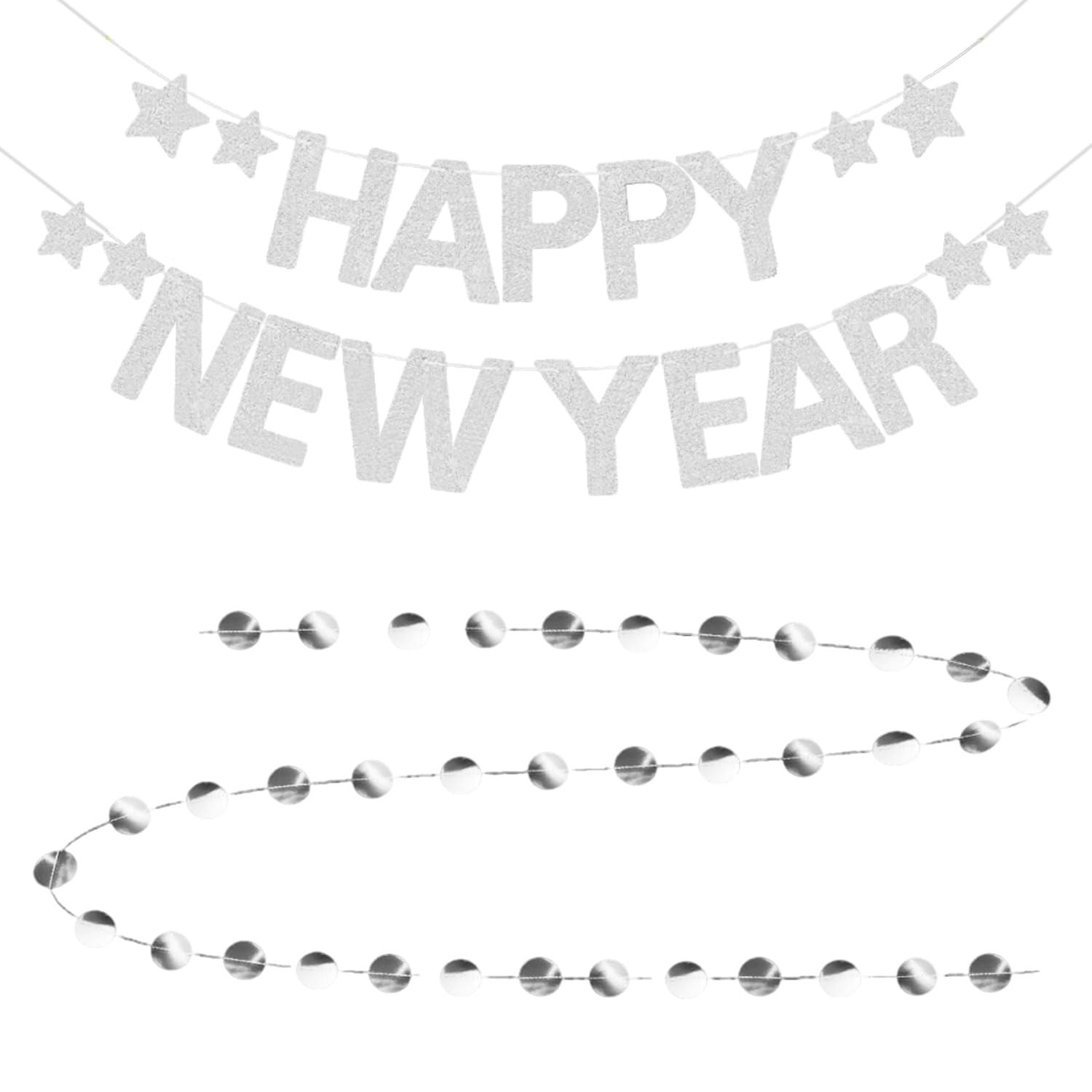 WUFGWBD 1 Set Of New Year Flags And 1 Set Of Round Flags, Shiny Banners, Party Decorations, Party Atmosphere Supplies
