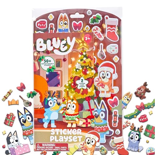Image of Bluey Holiday Sticker Playset, 50+ Repositionable Stickers, Double-Sided Play Scene, Christmas Toys & Games, Stocking Stuffers, No-Mess Toddler Travel Toys, Holiday Road Trip Activities for Kids