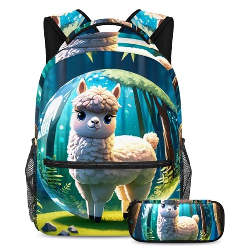 Sacs à dos de jour alpagas multicolores et trousse assortie pour ados
