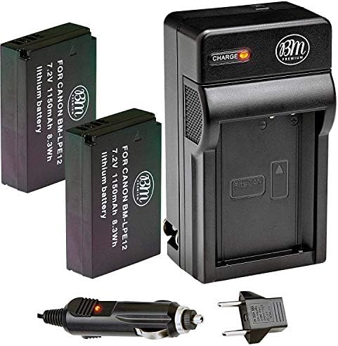 BM Premium 2-Pack of LP-E12 Batteries and Charger for Canon EOS-M, EOS M2, EOS M10, EOS M50, EOS M50 II, EOS M100, EOS M200, SX70 HS, Rebel SL1 Camera