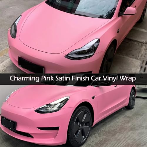 Image of Matte Pink Car Vinyl Wrap Film Charming Pink Satin Finish Self Adhesive DIY Car Body Film for Vehicle Interior Exterior Decoration, 59.84 inch x 23.62 inch