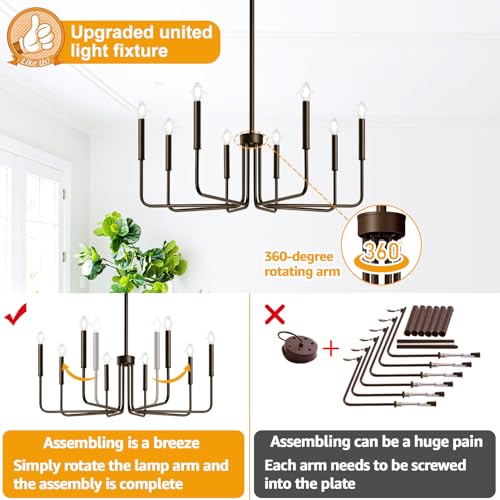 8-Light Farmhouse Chandelier for Dining Room Lighting Fixtures Hanging, Oil-Rubbed Bronze Dining Light Fixtures Industrial Chandelier for Bedroom, Foyer, Hall, Kitchen, Living Room and Entryway