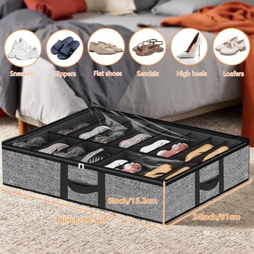 Image of homyfort Under Bed Shoe Storage Organizer Fits 16 Pairs Shoes and 4 Pairs Boots, Underbed Shoe Storage Boxes Bins, Organizador De Zapatos, Extra Large Zapateras Organizer for closet, Black, Set of 2