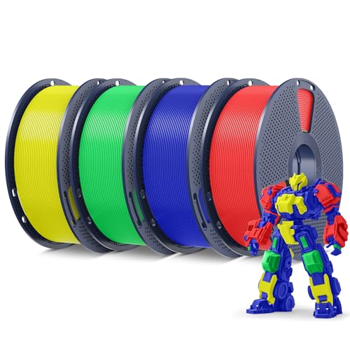 SUNLU 4KG PLA Plus 3D Printer Filament 1.75mm, Red+Klein Blue+Green+Yellow