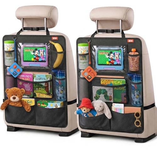 Auto Ruecksitz Organizer Kinder 2er Set | Rueckenlehnen Organizer mit Tablethalter & Taschen | Autositz Organizer Ruecksitz | Kinder Organizer Auto | Rueckenlehnenschutz | Auto Sitz Organisation