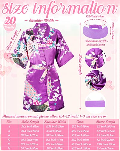 Jecery 10 Pcs Girl Robes Spa Party Supplies Kids Birthday Squad Flower Kimono Satin Robes Slumber Party Bathrobes With Headband For Girls (Purple Flower Style, 10 Yard) #TOP1