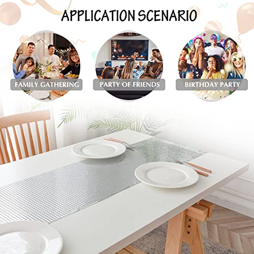 Oqsc Disco Sequin Silver Table Runner 13 X 72 Inches, Mirror Foil Glitter Table Runners For Disco Parties,Weddings,Birthday Decorations, 2 Pieces, Silver #TOP5