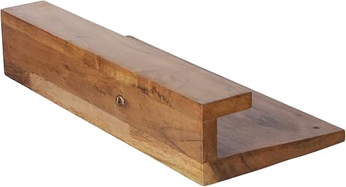 Miniatura 7 de MyGift Estantes de almacenamiento de discos de vinilo de madera de acacia natural de alta calidad montados en la pared, soporte para discos LP,