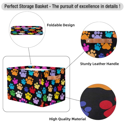 Image of Dog Paw Print Storage Baskets for Organizing, Fabric Collapsible Storage Bins Box Colorful Decorative Toy Organizer Baskets for Closet Shelves Gift Basket 1 Pc