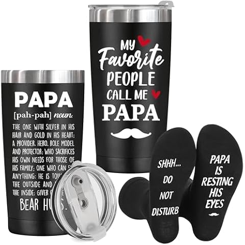 Papa Gifts,Papa Christmas Gifts,Birthday Gift for Papa Dad Grandpa,Father's Day Gifts for Papa,Papa Grandpa Gifts from Grandkids Grandchildren Daughter Son,Best Papa Ever Gifts,20 oz Tumbler Socks Cover