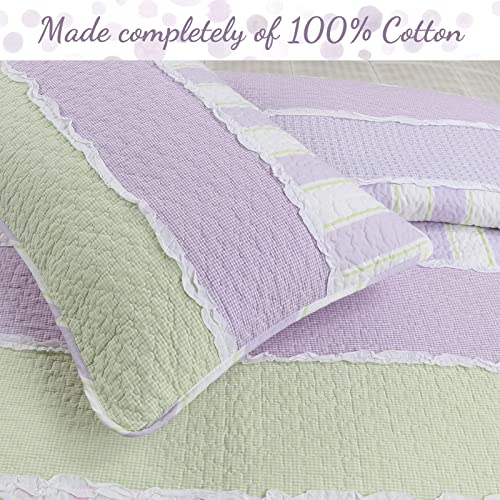 Cozy Line Home Fashions Lavender Green Stripe Dots Girl 100% Cotton Reversible Quilt Bedding Set, All-Season Coverlet Bedspread (Purple Dots, Twin - 2 Piece) #TOP1