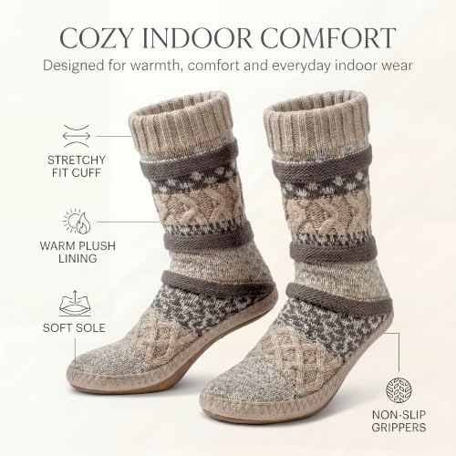 Image of cosyone1997 Slipper Socks for Women Warm Fuzzy Non Slip Soft Sole | Sherpa lining, padded sole, stretchy cuff and gripper dots for bedroom or lounging; gift-ready box, machine washable