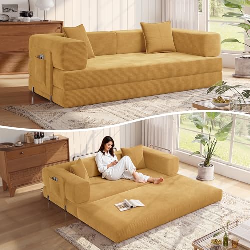 MoonSpeak 78.8''Sleeper Couch Bed for Livingroom，Convertible Modular Sofa with Armrest