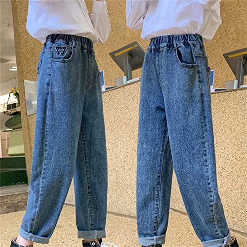 Girls Baggy Blue Jeans Straight Wide Leg Denim Pants Elastic Waist Comfy Loose Jeans Fall Casual Trouser Clothes4