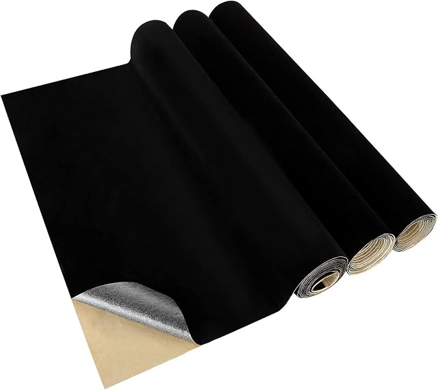 YOUNTHYE 3PCS Black Felt Adhesive Felt Fabric Sheets, 40x148CM Sticky Back Velvet Fabric, Self Adhesive Velvet Black Flock Sheet For Crafts, Sewing, Decorations, 1mm
