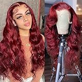 Iris Queen 99J Burgundy 13x4 Lace Front Wigs Human Hair Pre Plucked Body Wave Human Hair Wig with Baby Hair 180 Density Wine Red Wig Colored Wavy 99J Lace Front Wig for Black Women 26 Inch